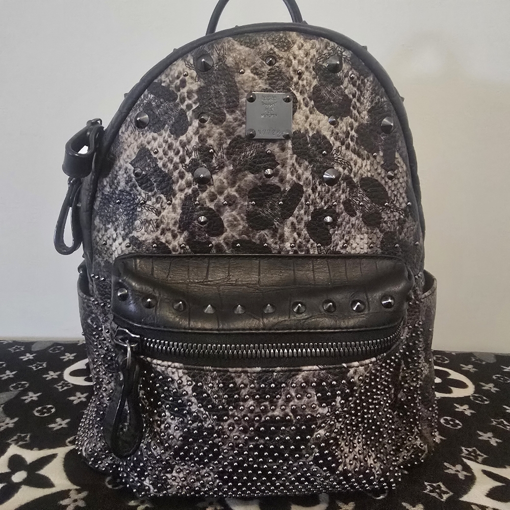 MCM Studded Snake Print Backpack